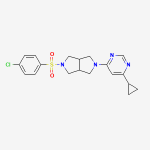 molecular formula C19H21ClN4O2S B2538086 5-(4-Chlorophenyl)sulfonyl-2-(6-cyclopropylpyrimidin-4-yl)-1,3,3a,4,6,6a-hexahydropyrrolo[3,4-c]pyrrole CAS No. 2415511-23-6