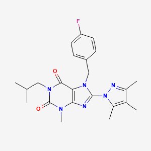 molecular formula C23H27FN6O2 B2538087 7-(4-氟苄基)-1-异丁基-3-甲基-8-(3,4,5-三甲基-1H-吡唑-1-基)-1H-嘌呤-2,6(3H,7H)-二酮 CAS No. 1014071-56-7
