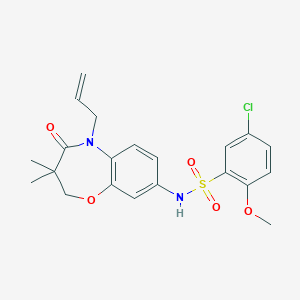 molecular formula C21H23ClN2O5S B2538091 N-(5-烯丙基-3,3-二甲基-4-氧代-2,3,4,5-四氢苯并[b][1,4]恶二杂环辛-8-基)-5-氯-2-甲氧基苯磺酰胺 CAS No. 921991-96-0