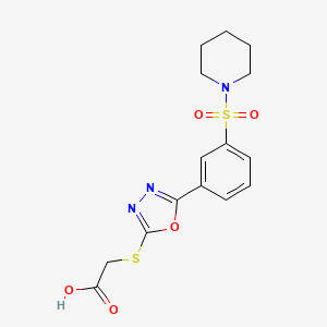molecular formula C15H17N3O5S2 B2538115 ({5-[3-(Piperidin-1-ylsulfonyl)phenyl]-1,3,4-oxadiazol-2-yl}sulfanyl)acetic acid CAS No. 568551-40-6