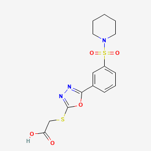 molecular formula C15H17N3O5S2 B2538115 ({5-[3-(Piperidin-1-ylsulfonyl)phenyl]-1,3,4-oxadiazol-2-yl}sulfanyl)essigsäure CAS No. 568551-40-6