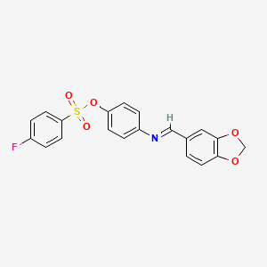 molecular formula C20H14FNO5S B2538119 4-{[(E)-1,3-benzodioxol-5-ylmethylidene]amino}phenyl 4-fluorobenzenesulfonate CAS No. 329778-28-1