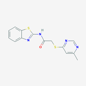 molecular formula C14H12N4OS2 B253813 N-(1,3-benzothiazol-2-yl)-2-(6-methylpyrimidin-4-yl)sulfanylacetamide 