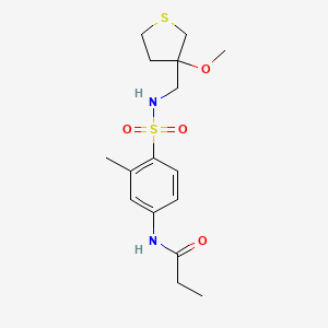 molecular formula C16H24N2O4S2 B2538138 N-(4-(N-((3-methoxytetrahydrothiophen-3-yl)methyl)sulfamoyl)-3-methylphenyl)propionamide CAS No. 1448066-85-0