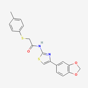 molecular formula C19H16N2O3S2 B2538146 N-(4-(苯并[d][1,3]二氧杂环-5-基)噻唑-2-基)-2-(对甲苯硫基)乙酰胺 CAS No. 895455-73-9