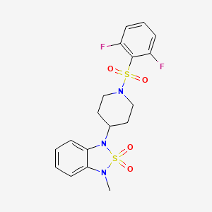 molecular formula C18H19F2N3O4S2 B2538151 1-(1-((2,6-Difluorophenyl)sulfonyl)piperidin-4-yl)-3-methyl-1,3-dihydrobenzo[c][1,2,5]thiadiazole 2,2-dioxide CAS No. 2034373-65-2