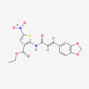 molecular formula C17H14N2O7S B2538158 (E)-ethyl 2-(3-(benzo[d][1,3]dioxol-5-yl)acrylamido)-5-nitrothiophene-3-carboxylate CAS No. 1173618-62-6