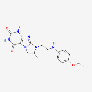 molecular formula C19H22N6O3 B2538160 8-(2-((4-ethoxyphenyl)amino)ethyl)-1,7-dimethyl-1H-imidazo[2,1-f]purine-2,4(3H,8H)-dione CAS No. 923683-39-0