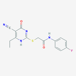 molecular formula C15H13FN4O2S B253818 2-[(5-cyano-6-ethyl-4-oxo-1H-pyrimidin-2-yl)sulfanyl]-N-(4-fluorophenyl)acetamide 