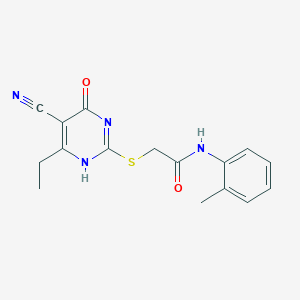 molecular formula C16H16N4O2S B253819 2-[(5-cyano-6-ethyl-4-oxo-1H-pyrimidin-2-yl)sulfanyl]-N-(2-methylphenyl)acetamide 