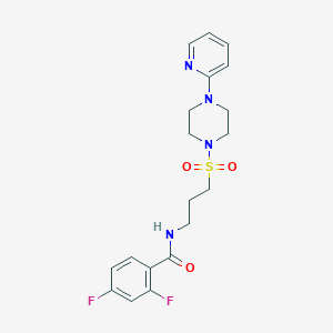 molecular formula C19H22F2N4O3S B2538195 2,4-二氟-N-(3-((4-(吡啶-2-基)哌嗪-1-基)磺酰基)丙基)苯甲酰胺 CAS No. 1021248-06-5