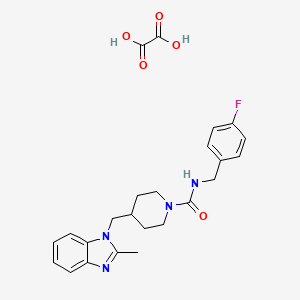 molecular formula C24H27FN4O5 B2538199 草酸N-(4-氟苄基)-4-((2-甲基-1H-苯并[d]咪唑-1-基)甲基)哌啶-1-甲酰胺 CAS No. 1351599-45-5