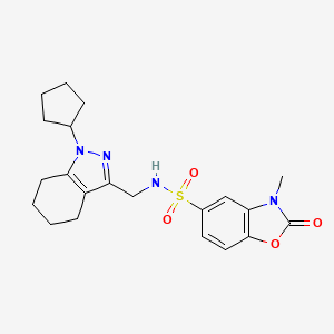 molecular formula C21H26N4O4S B2538203 N-((1-环戊基-4,5,6,7-四氢-1H-吲唑-3-基)甲基)-3-甲基-2-氧代-2,3-二氢苯并[d]恶唑-5-磺酰胺 CAS No. 1448131-28-9