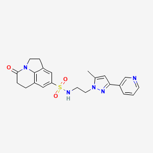 molecular formula C22H23N5O3S B2538209 N-(2-(5-methyl-3-(pyridin-3-yl)-1H-pyrazol-1-yl)ethyl)-4-oxo-2,4,5,6-tetrahydro-1H-pyrrolo[3,2,1-ij]quinoline-8-sulfonamide CAS No. 2034375-78-3