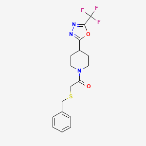 molecular formula C17H18F3N3O2S B2538225 2-(苄硫基)-1-(4-(5-(三氟甲基)-1,3,4-恶二唑-2-基)哌啶-1-基)乙酮 CAS No. 1396784-99-8
