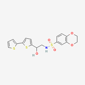 molecular formula C18H17NO5S3 B2538226 2-{[2,2'-bithiophene]-5-yl}-S-(2,3-dihydro-1,4-benzodioxin-6-yl)-2-hydroxyethane-1-sulfonamido CAS No. 2097925-62-5