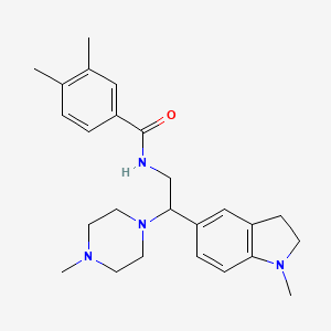 molecular formula C25H34N4O B2538236 3,4-二甲基-N-(2-(1-甲基吲哚啉-5-基)-2-(4-甲基哌嗪-1-基)乙基)苯甲酰胺 CAS No. 921896-33-5