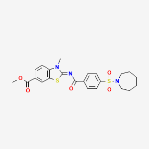 molecular formula C23H25N3O5S2 B2538237 (E)-methyl 2-((4-(azepan-1-ylsulfonyl)benzoyl)imino)-3-methyl-2,3-dihydrobenzo[d]thiazole-6-carboxylate CAS No. 850909-17-0