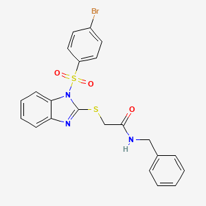 molecular formula C22H18BrN3O3S2 B2538243 N-benzyl-2-((1-((4-bromophenyl)sulfonyl)-1H-benzo[d]imidazol-2-yl)thio)acetamide CAS No. 403732-65-0