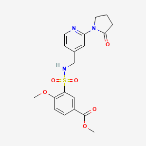 molecular formula C19H21N3O6S B2538244 methyl 4-methoxy-3-(N-((2-(2-oxopyrrolidin-1-yl)pyridin-4-yl)methyl)sulfamoyl)benzoate CAS No. 2034614-54-3