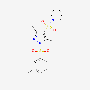 molecular formula C17H23N3O4S2 B2538252 1-((3,4-dimethylphenyl)sulfonyl)-3,5-dimethyl-4-(pyrrolidin-1-ylsulfonyl)-1H-pyrazole CAS No. 957014-75-4