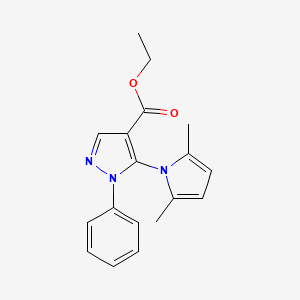 molecular formula C18H19N3O2 B2538257 5-(2,5-二甲基-1H-吡咯-1-基)-1-苯基-1H-吡唑-4-羧酸乙酯 CAS No. 956264-61-2