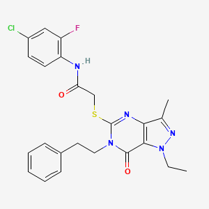 N-(4-chloro-2-fluorophenyl)-2-{[1-ethyl-3-methyl-7-oxo-6-(2-phenylethyl)-1H,6H,7H-pyrazolo[4,3-d]pyrimidin-5-yl]sulfanyl}acetamide