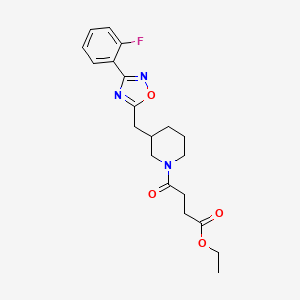 molecular formula C20H24FN3O4 B2538265 Ethyl 4-(3-((3-(2-fluorophenyl)-1,2,4-oxadiazol-5-yl)methyl)piperidin-1-yl)-4-oxobutanoate CAS No. 1705878-45-0