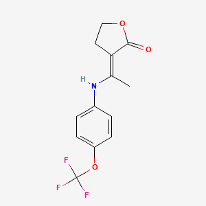 molecular formula C13H12F3NO3 B2538276 3-{(E)-1-[4-(trifluoromethoxy)anilino]ethylidene}dihydro-2(3H)-furanone CAS No. 866132-73-2