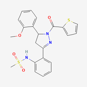 molecular formula C22H21N3O4S2 B2538283 N-(2-(5-(2-methoxyphenyl)-1-(thiophene-2-carbonyl)-4,5-dihydro-1H-pyrazol-3-yl)phenyl)methanesulfonamide CAS No. 923195-05-5