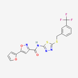 molecular formula C18H11F3N4O3S2 B2538290 5-(furan-2-yl)-N-(5-((3-(trifluoromethyl)benzyl)thio)-1,3,4-thiadiazol-2-yl)isoxazole-3-carboxamide CAS No. 1351620-53-5