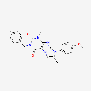 molecular formula C24H23N5O3 B2538296 8-(4-methoxyphenyl)-1,7-dimethyl-3-(4-methylbenzyl)-1H-imidazo[2,1-f]purine-2,4(3H,8H)-dione CAS No. 877644-03-6