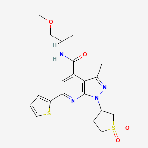 molecular formula C20H24N4O4S2 B2538325 1-(1,1-dioxidotetrahydrothiophen-3-yl)-N-(1-methoxypropan-2-yl)-3-methyl-6-(thiophen-2-yl)-1H-pyrazolo[3,4-b]pyridine-4-carboxamide CAS No. 1021119-54-9