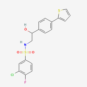 molecular formula C18H15ClFNO3S2 B2538326 3-chloro-4-fluoro-N-{2-hydroxy-2-[4-(thiophen-2-yl)phenyl]ethyl}benzene-1-sulfonamide CAS No. 2380178-46-9
