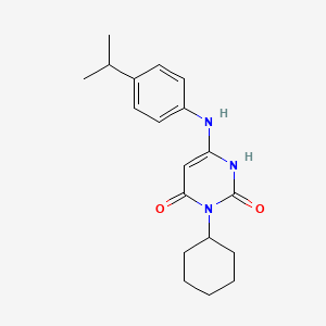 molecular formula C19H25N3O2 B2538341 3-cyclohexyl-6-((4-isopropylphenyl)amino)pyrimidine-2,4(1H,3H)-dione CAS No. 863588-37-8