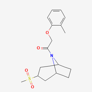 molecular formula C17H23NO4S B2538347 1-((1R,5S)-3-(methylsulfonyl)-8-azabicyclo[3.2.1]octan-8-yl)-2-(o-tolyloxy)ethanone CAS No. 1704521-41-4