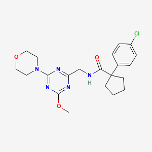 molecular formula C21H26ClN5O3 B2538348 1-(4-chlorophenyl)-N-((4-methoxy-6-morpholino-1,3,5-triazin-2-yl)methyl)cyclopentanecarboxamide CAS No. 2034353-45-0