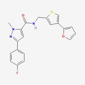 molecular formula C20H16FN3O2S B2538355 3-(4-fluorophenyl)-N-{[4-(furan-2-yl)thiophen-2-yl]methyl}-1-methyl-1H-pyrazole-5-carboxamide CAS No. 2379970-40-6