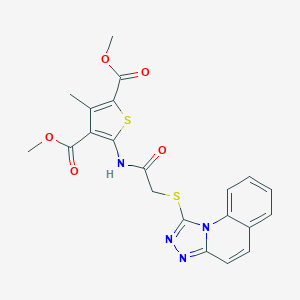 molecular formula C21H18N4O5S2 B253837 Dimethyl 3-methyl-5-{[([1,2,4]triazolo[4,3-a]quinolin-1-ylsulfanyl)acetyl]amino}-2,4-thiophenedicarboxylate 