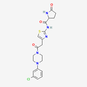 molecular formula C20H22ClN5O3S B2538380 N-(4-(2-(4-(3-chlorophenyl)piperazin-1-yl)-2-oxoethyl)thiazol-2-yl)-5-oxopyrrolidine-2-carboxamide CAS No. 1048676-55-6