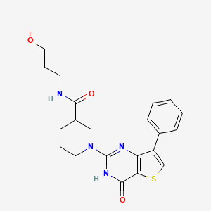 molecular formula C22H26N4O3S B2538383 N-(3-methoxypropyl)-1-(4-oxo-7-phenyl-3,4-dihydrothieno[3,2-d]pyrimidin-2-yl)piperidine-3-carboxamide CAS No. 1243092-17-2