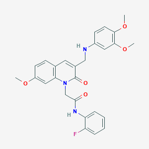 2-(3-(((3,4-dimethoxyphenyl)amino)methyl)-7-methoxy-2-oxoquinolin-1(2H)-yl)-N-(2-fluorophenyl)acetamide