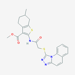 molecular formula C23H22N4O3S2 B253839 Methyl 6-methyl-2-{[([1,2,4]triazolo[4,3-a]quinolin-1-ylthio)acetyl]amino}-4,5,6,7-tetrahydro-1-benzothiophene-3-carboxylate 