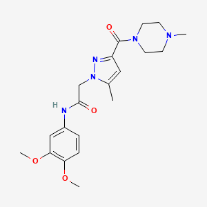 molecular formula C20H27N5O4 B2538391 N-(3,4-二甲氧基苯基)-2-(5-甲基-3-(4-甲基哌嗪-1-羰基)-1H-吡唑-1-基)乙酰胺 CAS No. 1169973-91-4