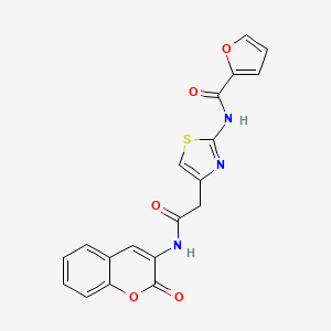 molecular formula C19H13N3O5S B2538394 N-(4-(2-オキソ-2-((2-オキソ-2H-クロメン-3-イル)アミノ)エチル)チアゾール-2-イル)フラン-2-カルボキサミド CAS No. 1203109-33-4