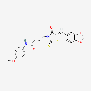 molecular formula C22H20N2O5S2 B2538398 (Z)-4-(5-(benzo[d][1,3]dioxol-5-ylmethylene)-4-oxo-2-thioxothiazolidin-3-yl)-N-(4-methoxyphenyl)butanamide CAS No. 681815-05-4