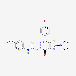 molecular formula C25H24FN5O2S B2538409 N-(4-ethylphenyl)-2-(7-(4-fluorophenyl)-4-oxo-2-(pyrrolidin-1-yl)thiazolo[4,5-d]pyridazin-5(4H)-yl)acetamide CAS No. 1105218-29-8