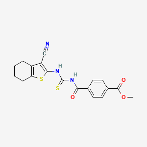 molecular formula C19H17N3O3S2 B2538414 Methyl 4-(((3-cyano-4,5,6,7-tetrahydrobenzo[b]thiophen-2-yl)carbamothioyl)carbamoyl)benzoate CAS No. 477508-71-7