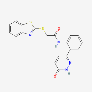 molecular formula C19H14N4O2S2 B2538418 2-(苯并[d]噻唑-2-基硫代)-N-(2-(6-氧代-1,6-二氢哒嗪-3-基)苯基)乙酰胺 CAS No. 1428352-85-5