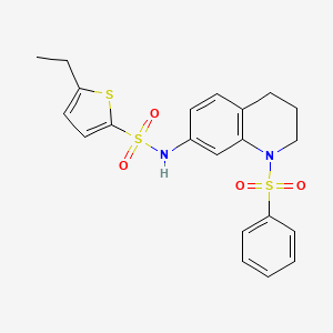 molecular formula C21H22N2O4S3 B2538419 5-ethyl-N-(1-(phenylsulfonyl)-1,2,3,4-tetrahydroquinolin-7-yl)thiophene-2-sulfonamide CAS No. 951519-49-6